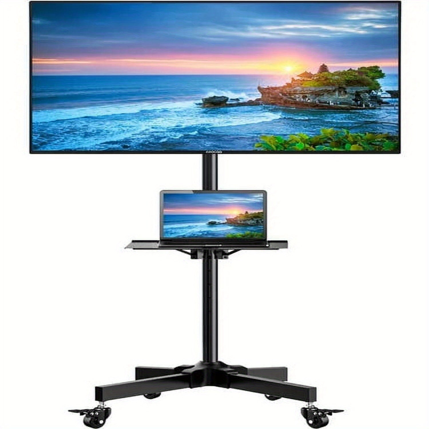 Height Adjustable Rolling TV Cart with Lockable Wheels, Fits 23-60 Inch LCD LED OLED Flat And Curved Tvs, Mobile TV Stand for Home And Office, Black