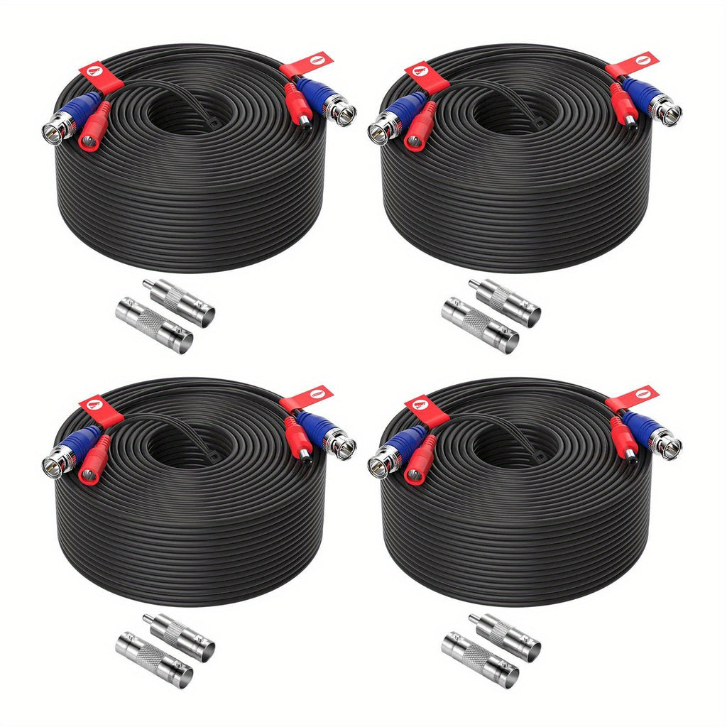 [4pcs CCTV Cable] ZOSI 4pcs 100ft/ 30m CCTV Cable BNC + DC Plug Cable for CCTV Camera DVR Security Black Surveillance System Accessories