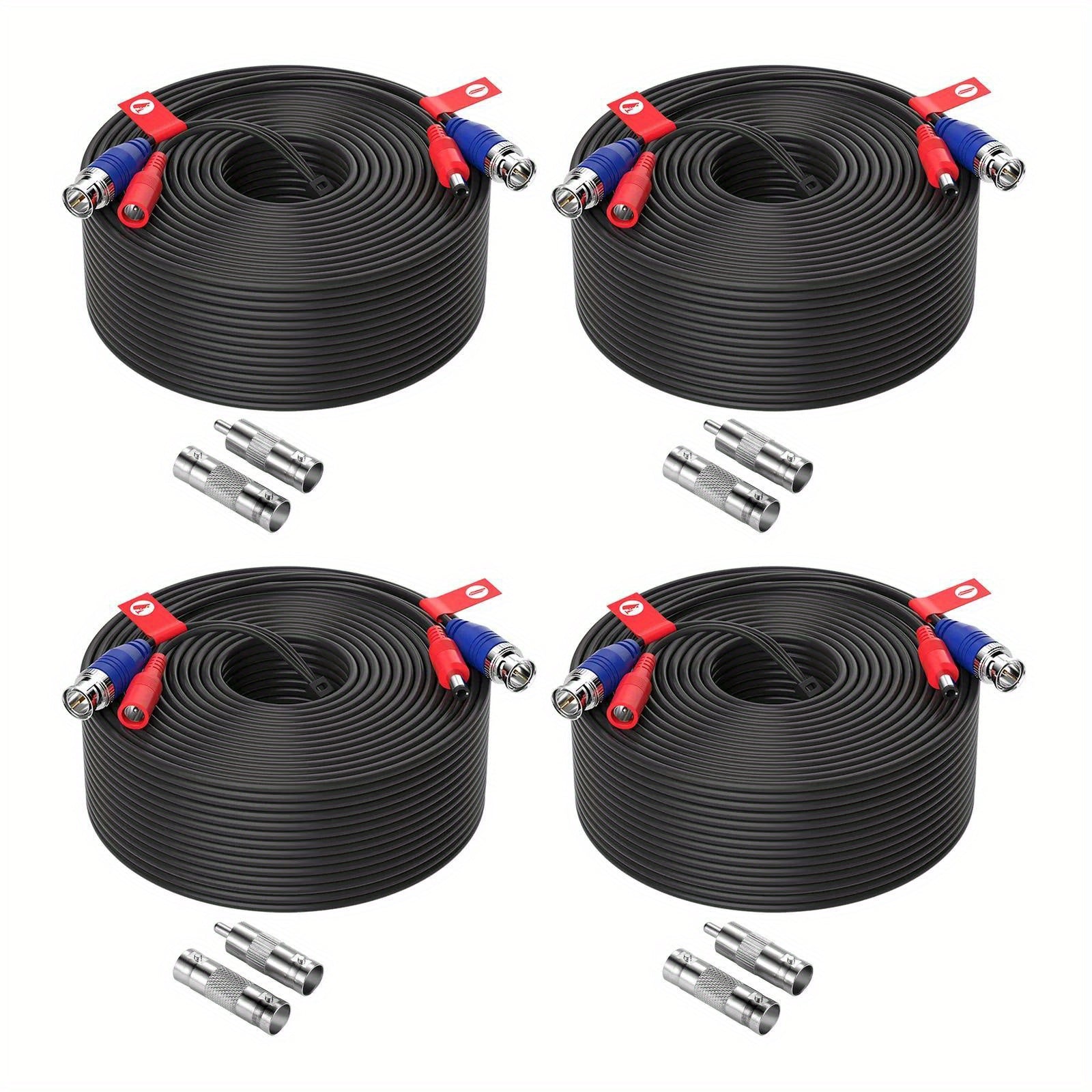 [4pcs CCTV Cable] ZOSI 4pcs 100ft/ 30m CCTV Cable BNC + DC Plug Cable for CCTV Camera DVR Security Black Surveillance System Accessories