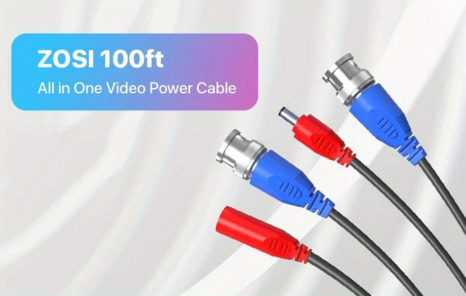 [4pcs CCTV Cable] ZOSI 4pcs 100ft/ 30m CCTV Cable BNC + DC Plug Cable for CCTV Camera DVR Security Black Surveillance System Accessories