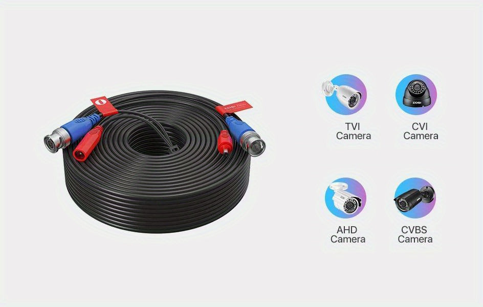 [4pcs CCTV Cable] ZOSI 4pcs 100ft/ 30m CCTV Cable BNC + DC Plug Cable for CCTV Camera DVR Security Black Surveillance System Accessories