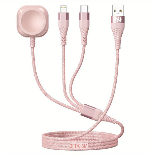 Watch Charger Multi Charging Cable 24inch Travel Essentials Nylon Braided Lightning Type C USB Cord for iWatch Wireless Charger 3in 1 Charging Wire for iPhone Android Phone and for iWatch