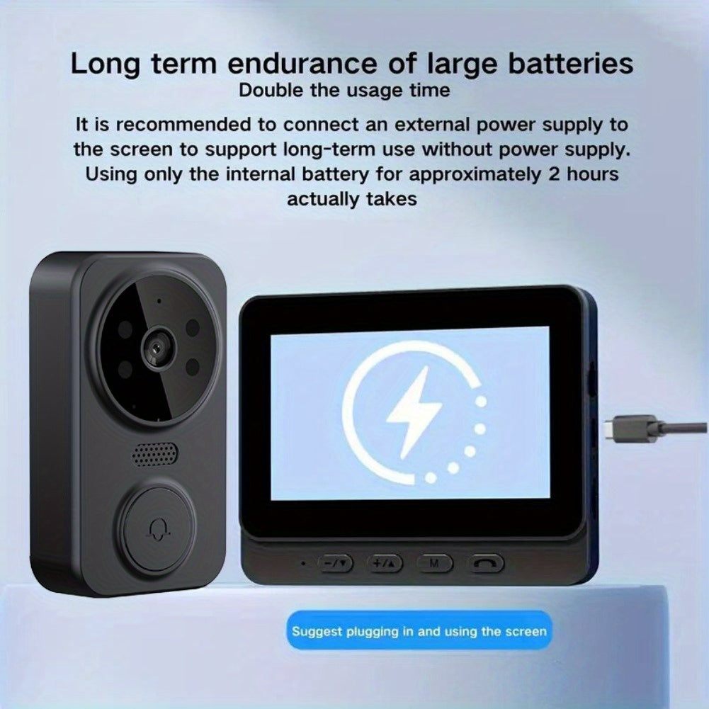 Video Doorbell Wireless Doorbell Camera 1080P with Screen, Two-Way Audio, 170° Vision, 4.3-Inch Screen, I Video Doorbell No Subscription, No Application, No Wifi, Simple Operation