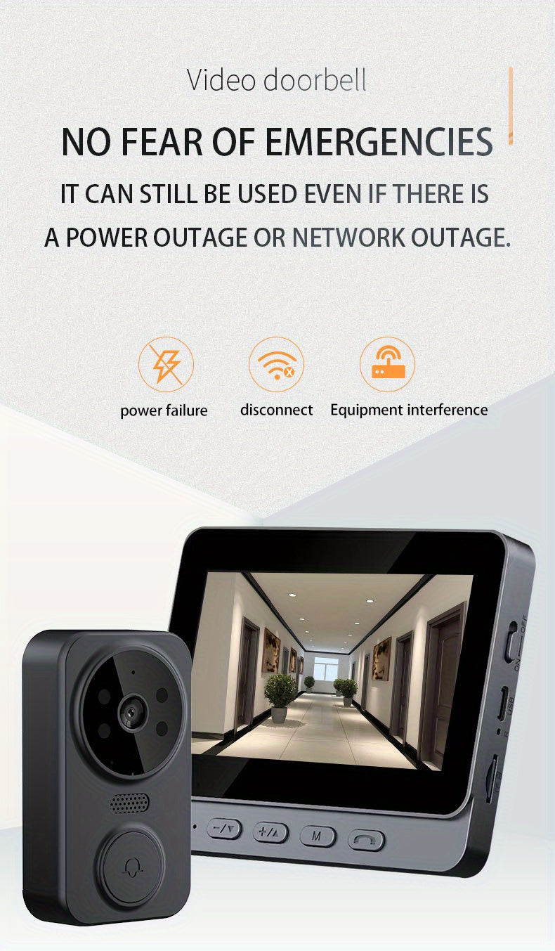 Smart Video Doorbell, Wireless Video Doorbell, Visual Doorbell Camera, 4.3-inch IPS 720P Monitor Screen Doorbell Camera with, Two-Way Audio, Enhanced Night Vision, Long Battery Life, Wall-Mounted, No Subscription, No WiFi Required, No App Required