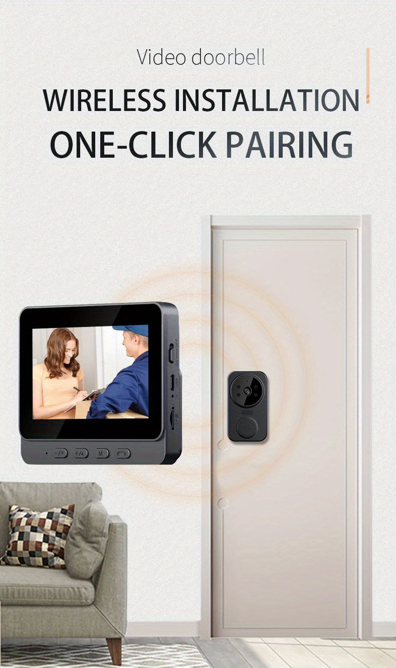 Smart Video Doorbell, Wireless Video Doorbell, Visual Doorbell Camera, 4.3-inch IPS 720P Monitor Screen Doorbell Camera with, Two-Way Audio, Enhanced Night Vision, Long Battery Life, Wall-Mounted, No Subscription, No WiFi Required, No App Required