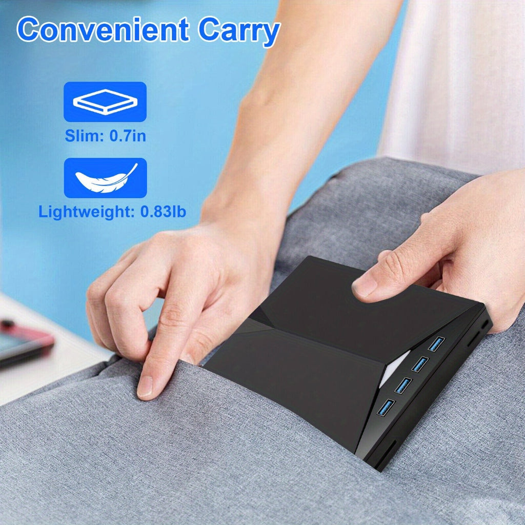 7-in-1 USB- External DVD Drive with 4 USB Ports & Dual TF/Sd Card Reader - High-Speed CD/DVD Burner Suitable for Laptops, Macs, PCs, Compatible for Windows 11/10/8/7, Linux, for, Office, Travel, USB- Operation