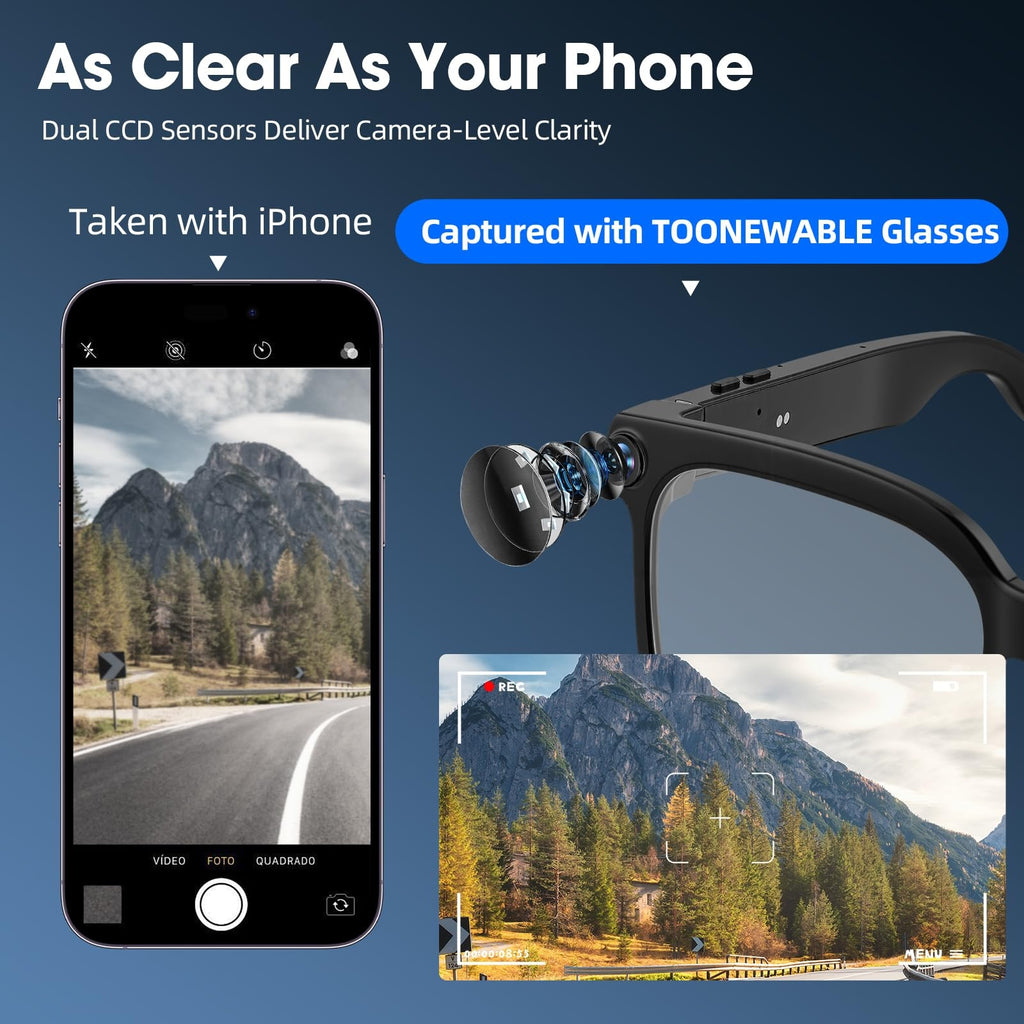 Smart Camera Glasses, 8MP HD Video Recording Glasses (with Audio Function), Wireless Camera With Photochromic Lenses, Real-time Translation, Voice Assistant, Object Recognition, Hands-free Music And Calls.