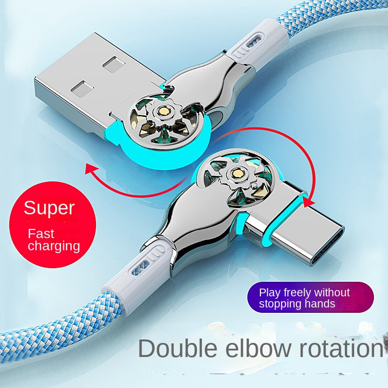 Fast Charging Data Cable 90 Degree Cable, 6.56FT 2M Left&Right Angle Type-C with Light Double Elbow Rotation 65W Flash Charging Is Suitable for Phone, Samsung Car Universal Android Mobile Phone Charging Cable