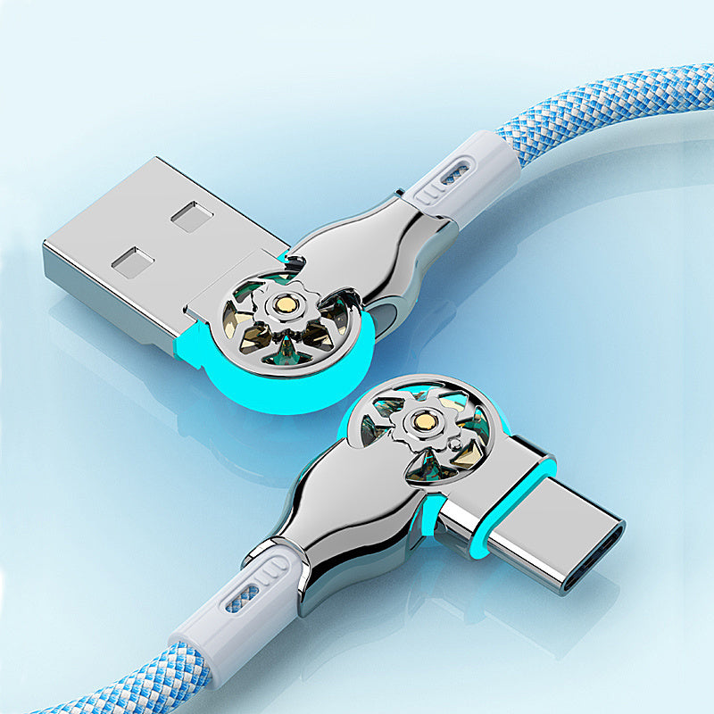 Fast Charging Data Cable 90 Degree Cable, 6.56FT 2M Left&Right Angle Type-C with Light Double Elbow Rotation 65W Flash Charging Is Suitable for Phone, Samsung Car Universal Android Mobile Phone Charging Cable