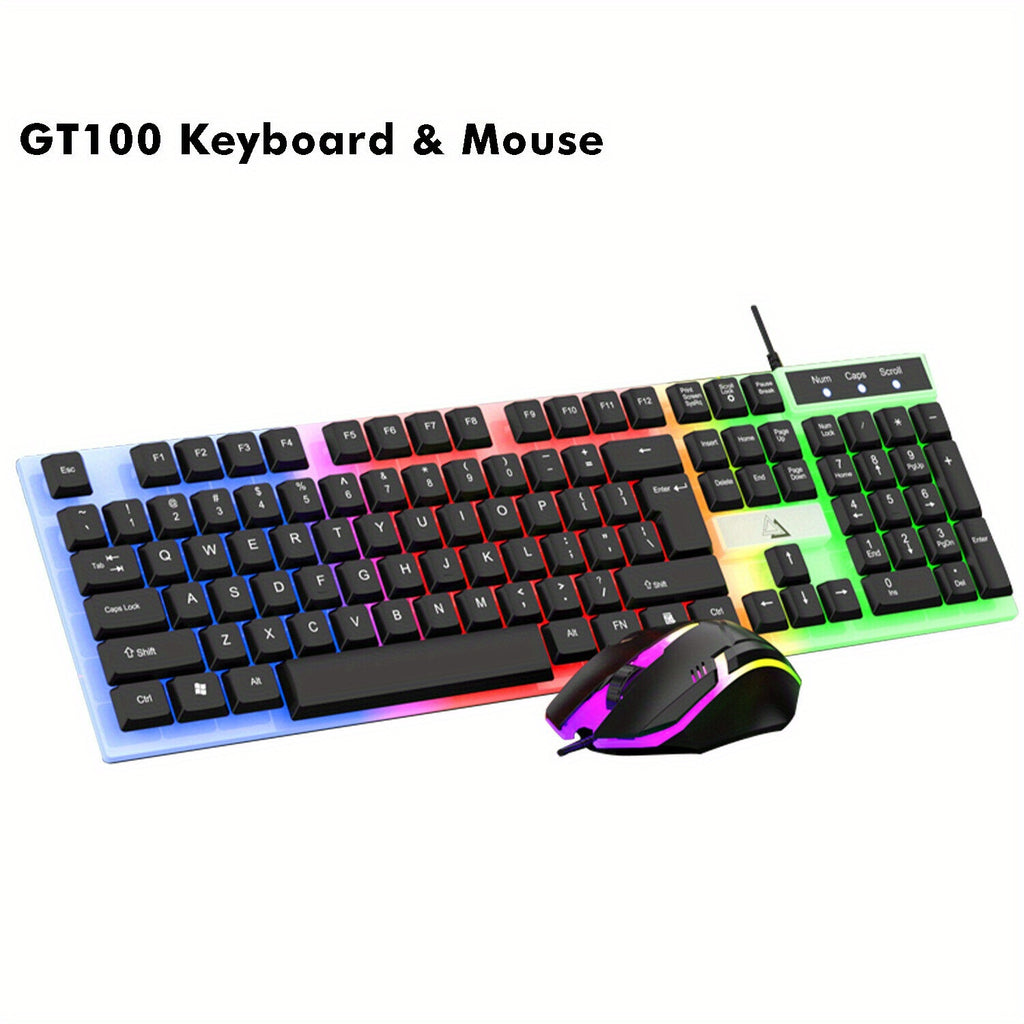 GT100 Wired Gaming Keyboard And Mouse Combo - LED Light Backlit Mechanical Feel Keyboard And Gaming Mouse, No Battery Required - for Windows/ Mac/ Laptop
