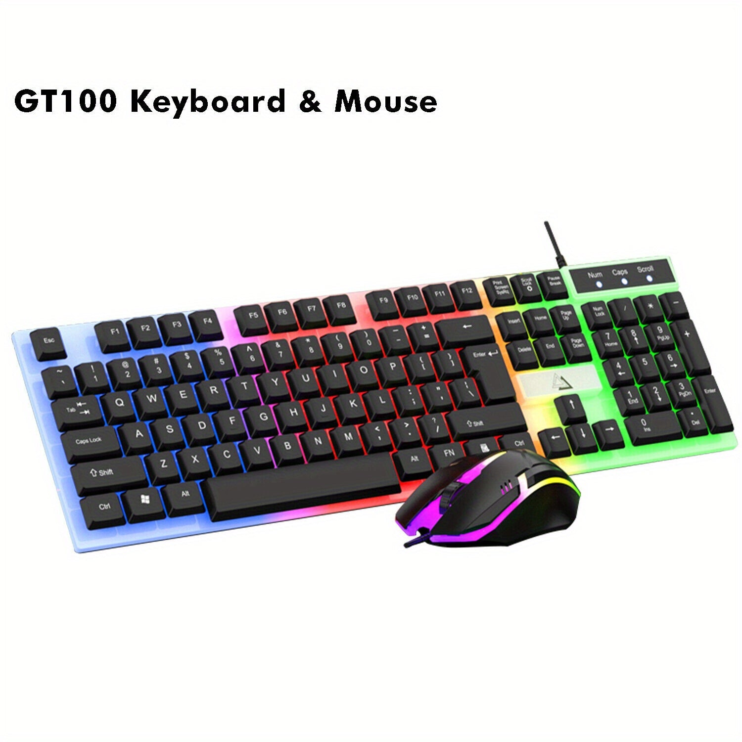 GT100 Wired Gaming Keyboard And Mouse Combo - LED Light Backlit Mechanical Feel Keyboard And Gaming Mouse, No Battery Required - for Windows/ Mac/ Laptop