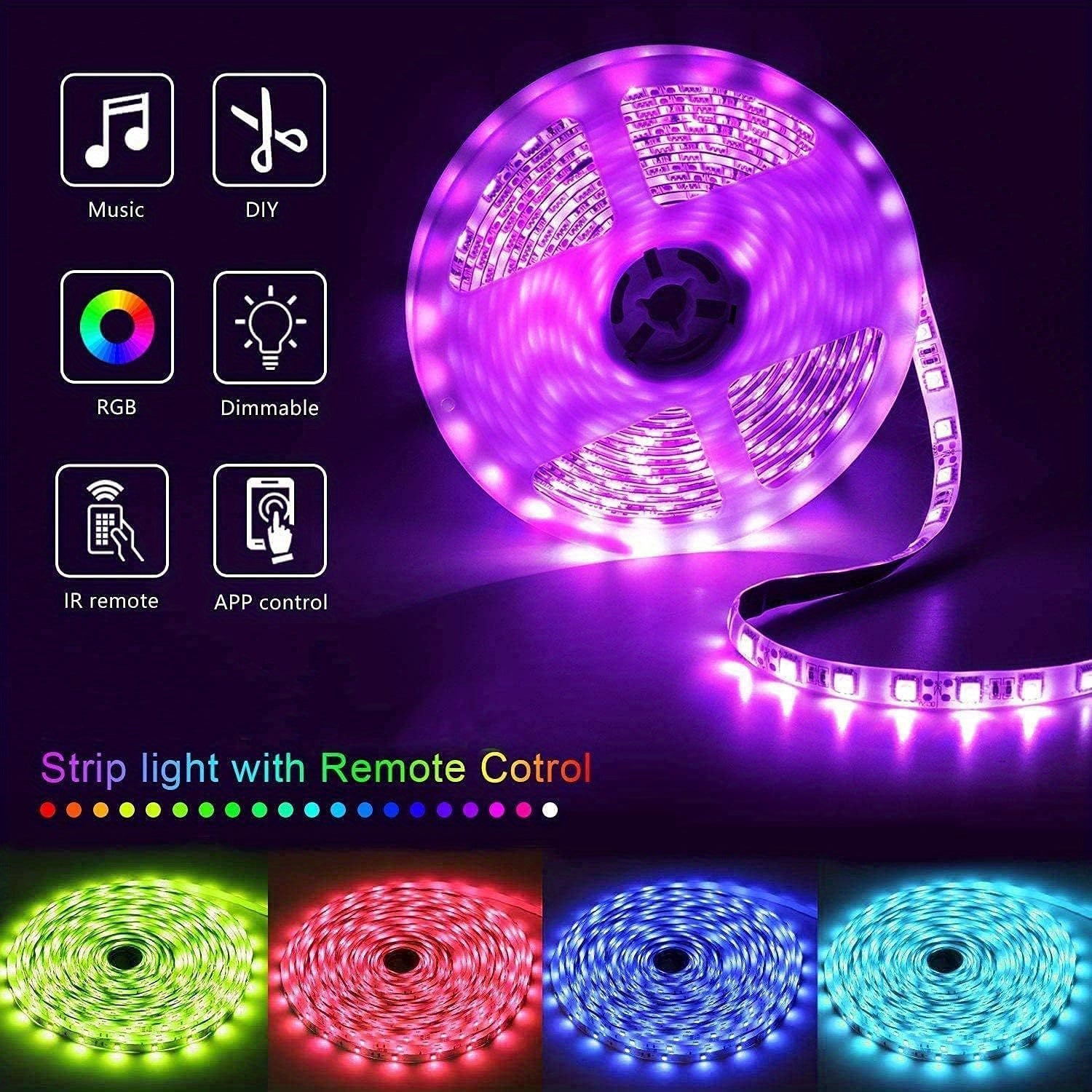 200ft Smart LED Strip Lights, 16 Million Colors, Music Sync Color Changing RGB Strip, Remote & App Control, Timer Function, for Room Decor, Party Decor, Birthday Decor, Halloween, Christmas, Valentine's Day And New Year Decor
