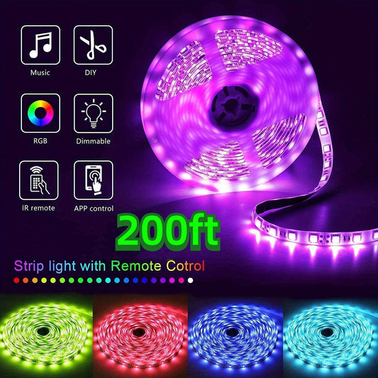 200ft Smart LED Strip Lights, 16 Million Colors, Music Sync Color Changing RGB Strip, Remote & App Control, Timer Function, for Room Decor, Party Decor, Birthday Decor, Halloween, Christmas, Valentine's Day And New Year Decor