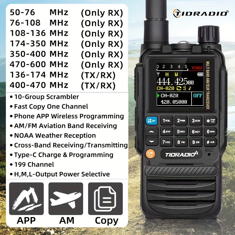 TIDRADIO TD-H3 Ham/ GMRS Handheld Radio, Two Way Radios with USB-C Programming & Charging, Long Range Radios with with 2500mAh Battery and Air Long Antenna, Key Frequency Match