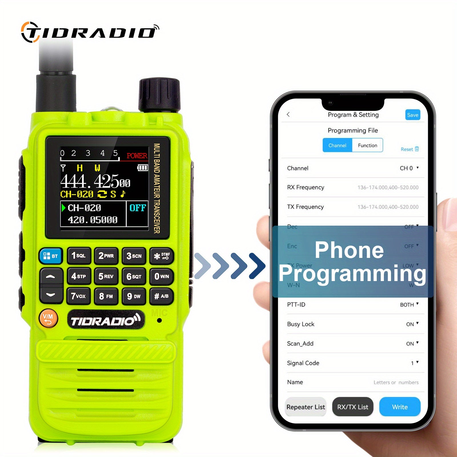 TIDRADIO TD-H3 Ham/ GMRS Handheld Radio, Two Way Radios with USB-C Programming & Charging, Long Range Radios with with 2500mAh Battery and Air Long Antenna, Key Frequency Match