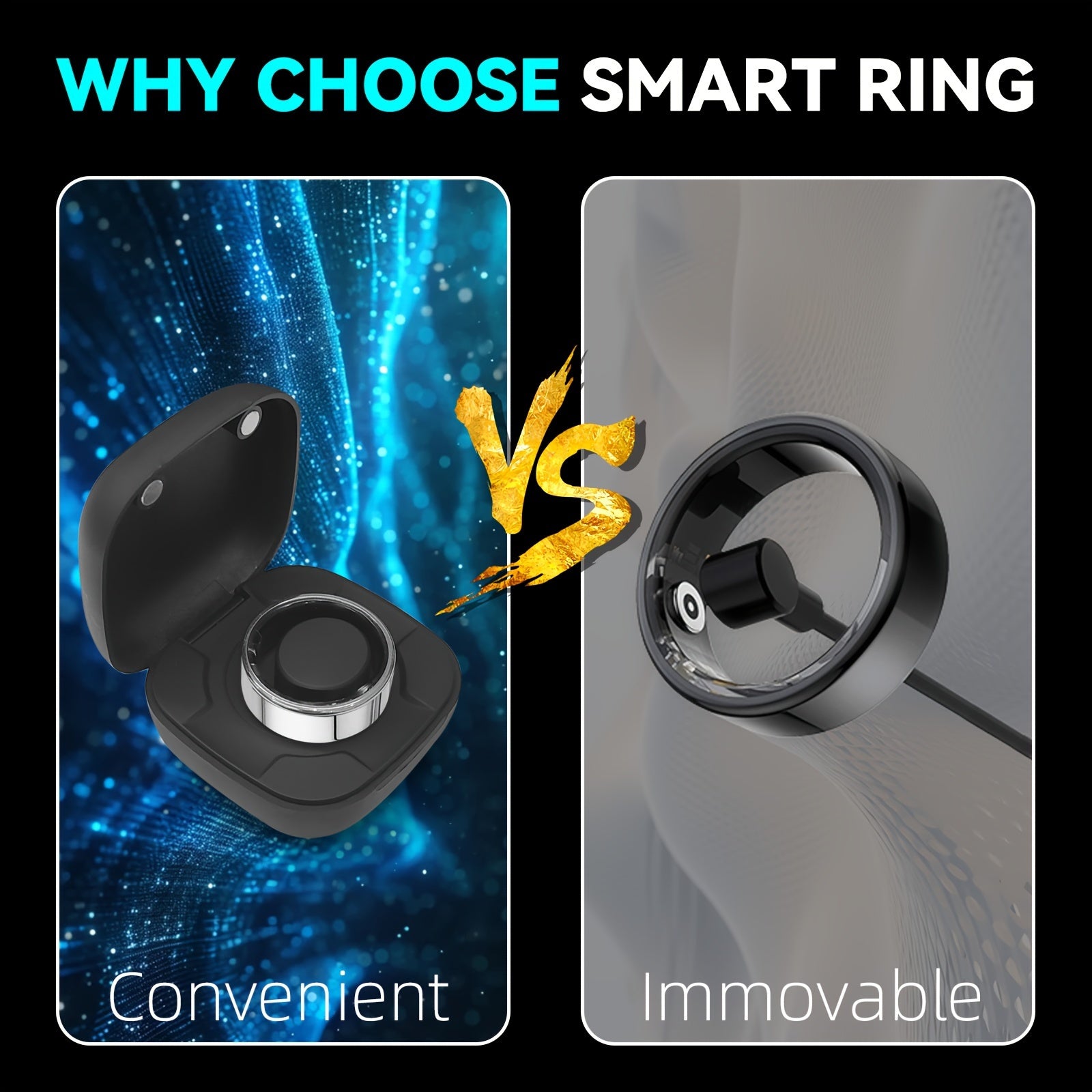 New Smart Ring with Charging Compartment, Fitness, Steps, Distance, Calories, Sleep, Exercise, Compatible with Iphone And Android, USB Charging, Ideal Valentine'S Day/Christmas/New Year Gift