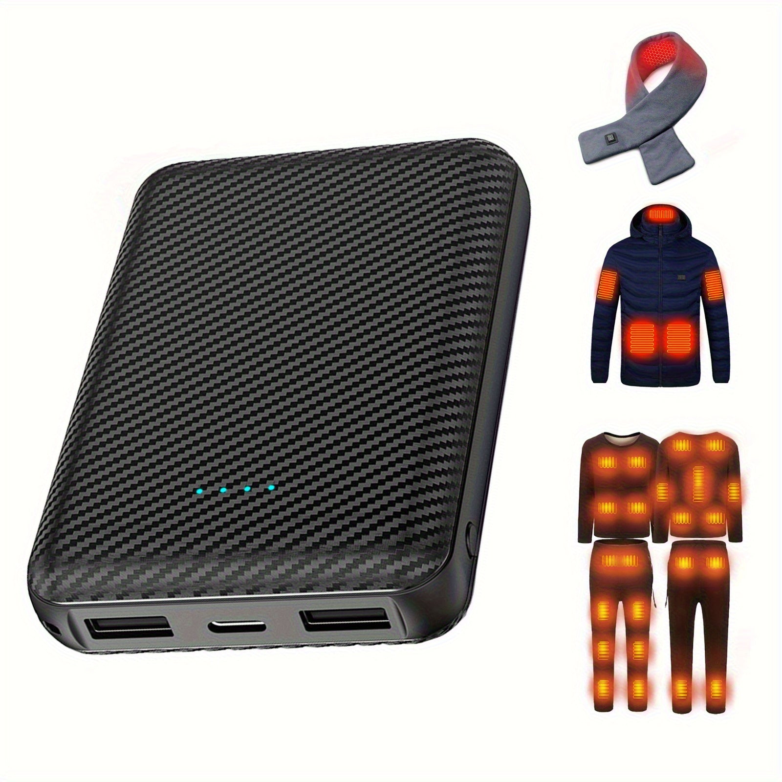 20000Mah Power Bank Heated Vest 5V 3A Output Power Bank Heated Jacket Battery Charger External Battery Winter Heating Scarf Socks Power Bank