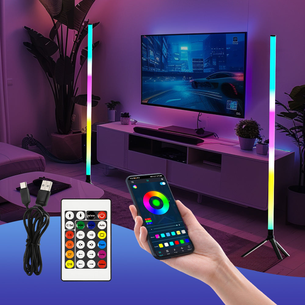 [RGB Floor Lamp] 1Pack/2Pack 360° Smart RGB Floor Lamp RGB Tube Light Bar With Light Stand - App & 24-Key Remote Control, 16 Million Colors, Music Sync, High Brightness Mood Lighting For Bedrooms, Game Rooms, DJ Lighting, Dance Club, Parties Decor