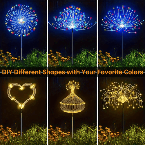 (680LED/320LED/80LED) 1 Pce/4 Pce/6 Pce Solar LED Firework Garden Lights, 8 Lighting Modes, Warm White and Colorful,, Durable Outdoor Decoration, Suitable for Patios, Walkways, Camping, Parties, Weddings, Halloween, Dinners, Party Decorations |