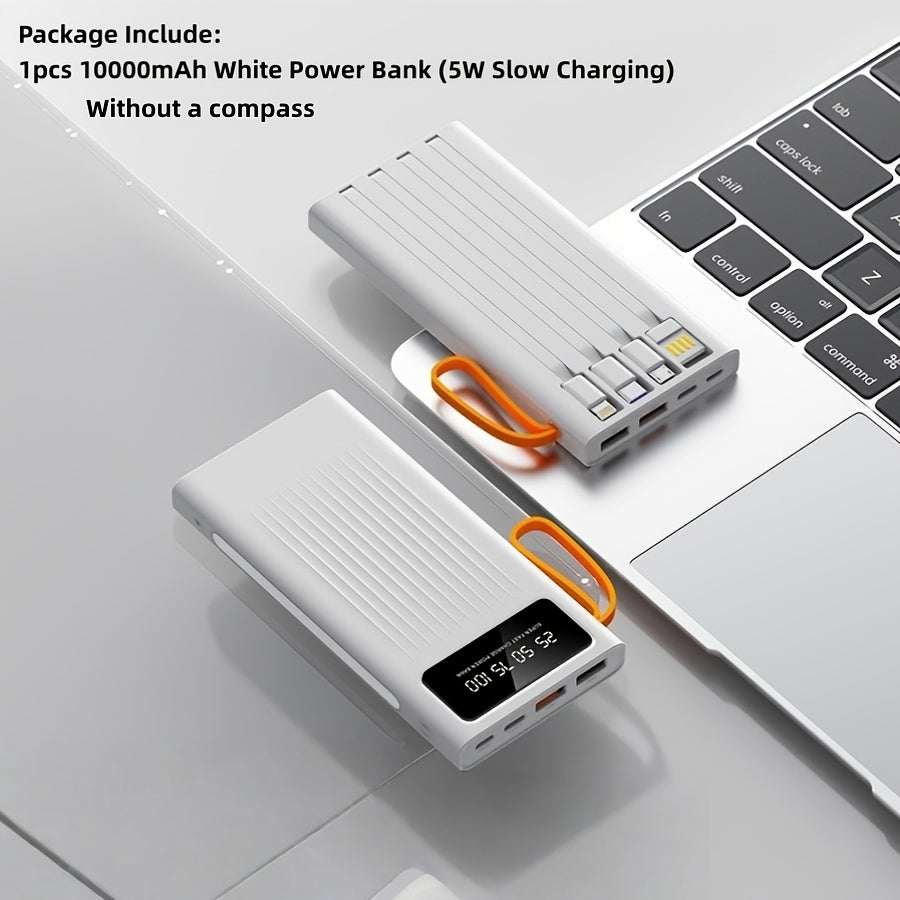 10000/20000/30000mAh Super Large Capacity Portable 5W Slow Charging/15W Fast Charging Power Bank, High Appearance Business Minimalist Style, Build With 4 Cables, 4 Modes Ultra-bright Camping Lights, Travle Must Have, For Iphone Android