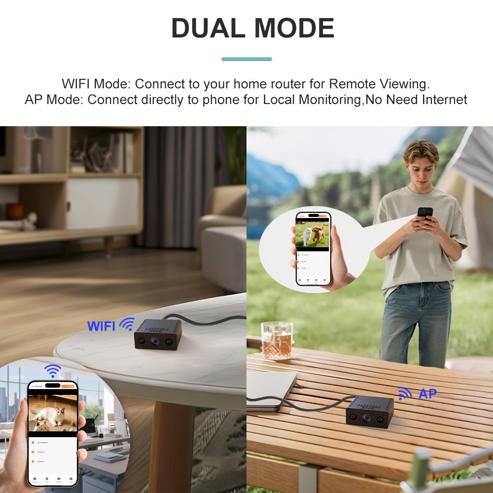 Full HD Mini Wireless Security Camera Night Vision Motion Detection Voice Recording Capability Built-In AP Hotspot No Internet Needed Easy Install Cloud Storage for Home Apartment Garage Porch Baby Pet Black Wireless Surveillance Camera