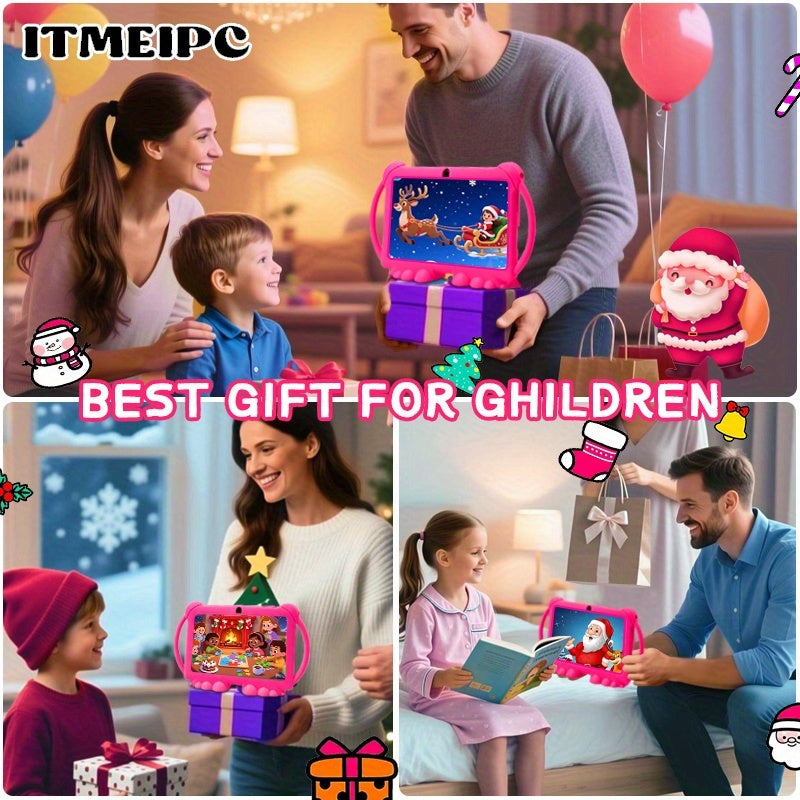 ITMEIPC, 2025 New Models, 7 Inch Android Kids Tablet, Android14, 4GB(2GB+2GB) RAM 32GB ROM Dual Camera, Wi-Fi, Large Screen Learning Entertainment Tablet Parental Control Pre-installed Apps, HD Screen Protective Case High-Performance Student Tablet