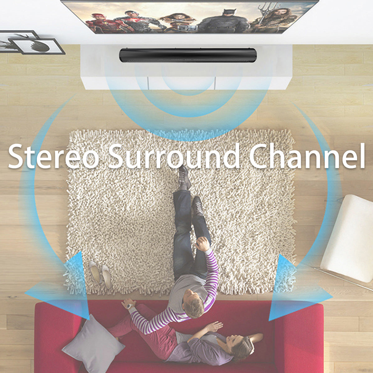 Separable All-in-One Home Theater Sound Bar, Surround Sound System TV Soundbar with 4pcs 5W Magnetic Speakers and 1pc Echo Tube, Supports Wireless, AUX Connection for PC/Gaming/Projectors, TWS, Black