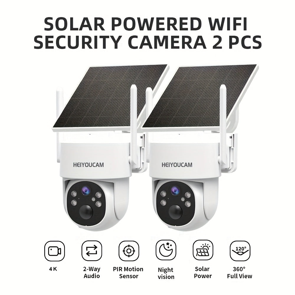 4K Solar Security Cameras Wireless Outdoor, 360° View Pan/Tilt WiFi Security Camera Outside with Color Night Vision, PTZ Surveillance Camera with PIR, Easy to Install, PIR Alarm, 2-Way Audio, SD/Cloud,