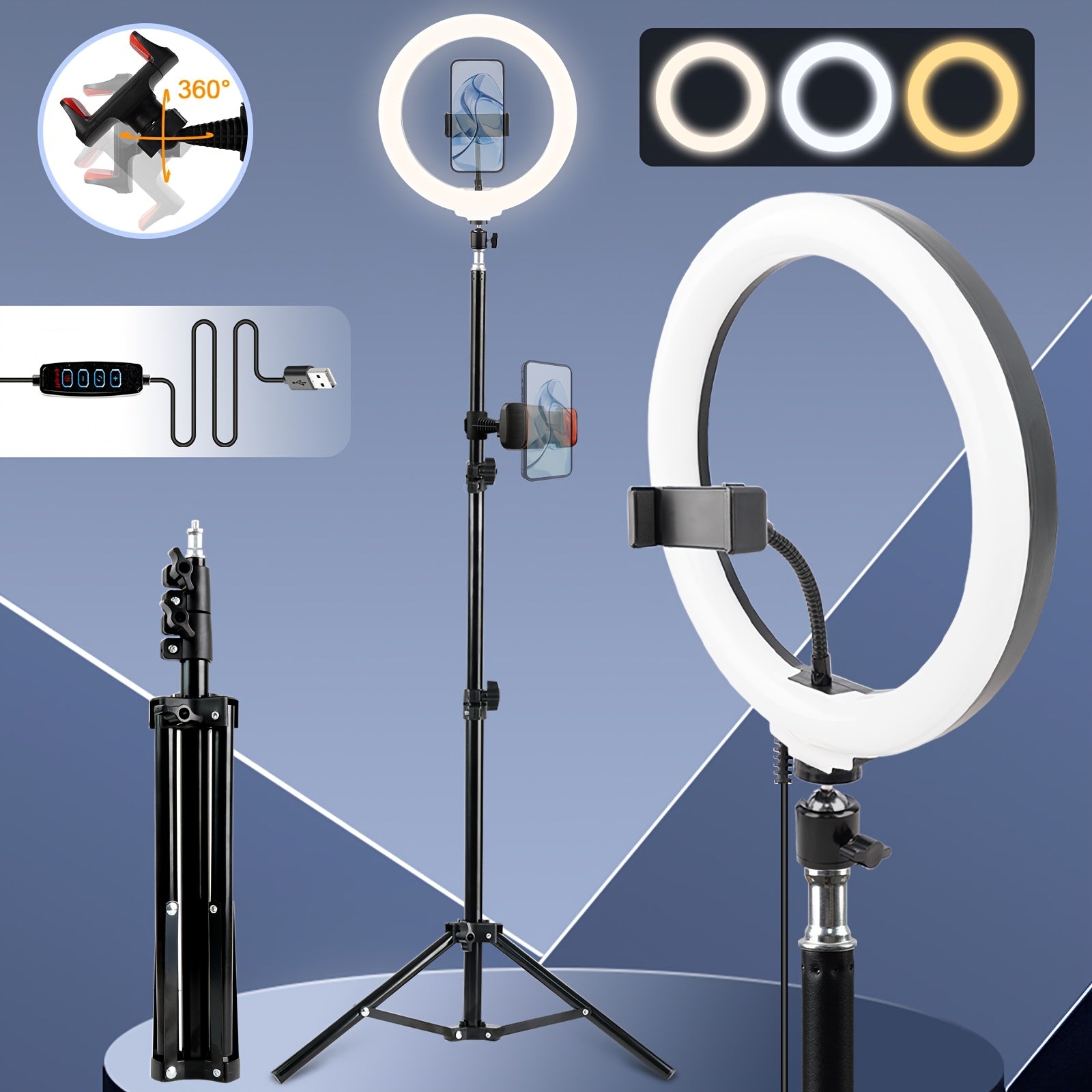 UEGOGO LED Photo Ring Light with 43-Inch Adjustable Stand Phone Holder, USB Powered Studio Lighting for Photography, Video Recording, And Streaming - Portable Circle Fill Light for Outdoor Use