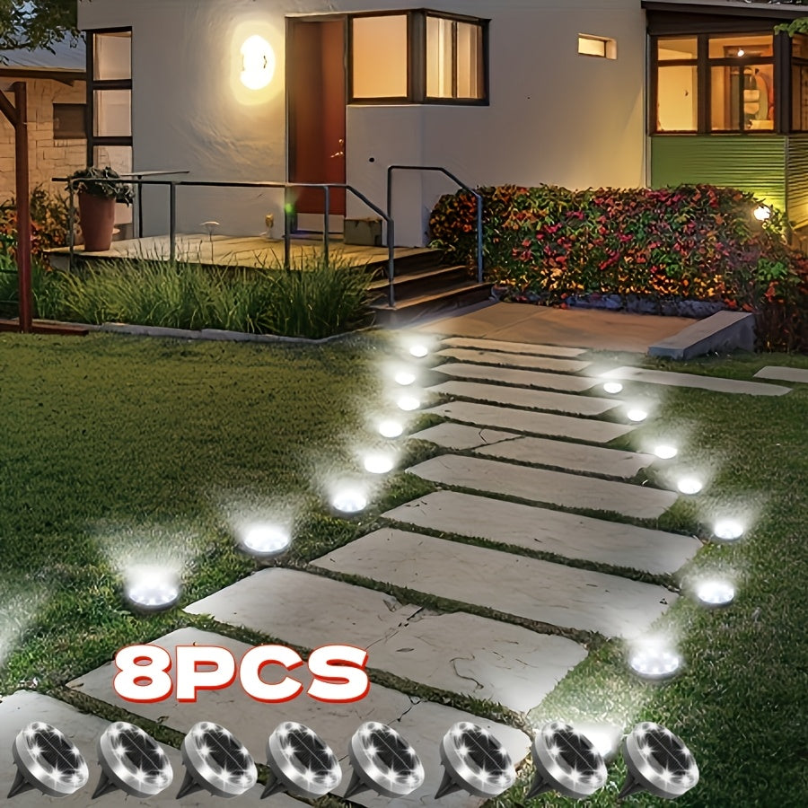 [8pcs Smart Light] 8pcs Smart Light [8LED Lamp Bead Ultra-Bright Solar Light] Floor Light/ Outdoor Semi-Recessed Lighting/ Suitable for Gardens, Backyards, Staircases, Decks, Swimming Pools, Paths, Driveways, Outdoor Solar Column Cap Lights