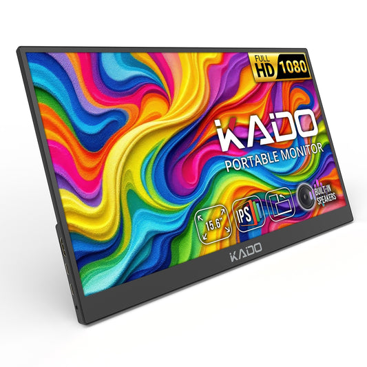 Kado 15.6" Portable Monitor IPS 1920x1080 Dual USB Type-C Plug & Play Second Display For PC/Laptop/Tablet/Mobile/Dex/Xbox/PlayStation/Switch/Steam Deck Built-In Speakers