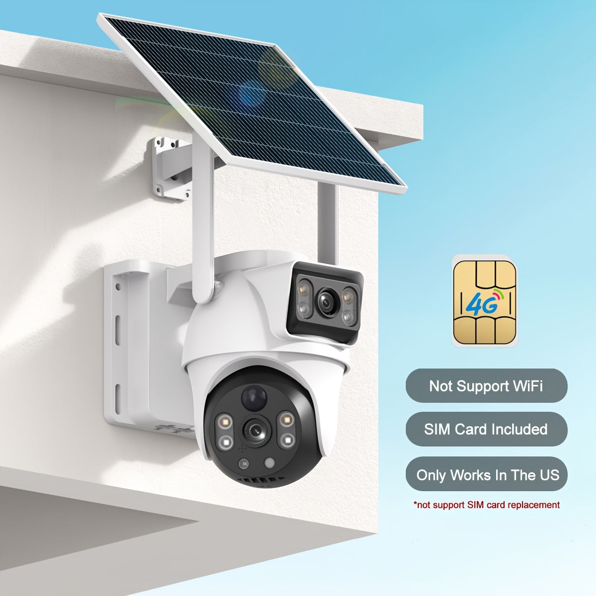 [For Home Security] 4G LTE Cellular 8MP Solar Safety Surveillance Camera With Solar Panel Pan Tilt 360° Viewing Angle Monitoring Dual Lens System SIM Card Included, PIR Motion Detection, Color Night Vision, Two-Way Audio, App Control For Home Security Onl