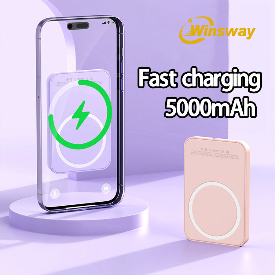 Winsway 5000mAh magnetic mini mobile power bank, supports PD and QC 3.0 fast charging, colorful and versatile, suitable for iPhone 17/16/15/14/13 series