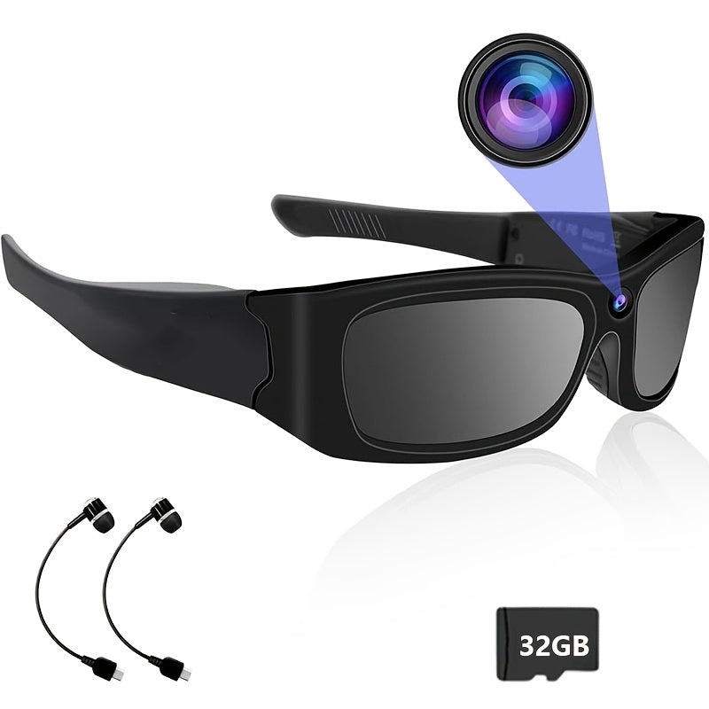 Smart Glasses Camera, High-definition 1080P Video Glasses, Built-in 32GB Storage Card, Music And Call, Sports Camera, Wearable Action Camera, Rechargeable Battery, 2-hour Battery Life, Suitable for Travel And Vlog Recording, Valentine's Day Gift