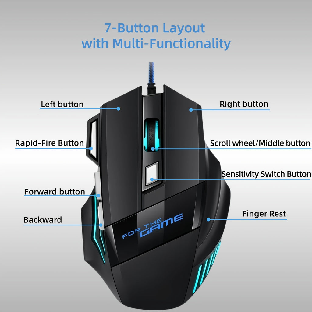 RGB Gaming Wired Mouse Pro-Grade- Ergonomic Design For Casual & Competitive Gamers, Turbo Click & Programmable Buttons, Multi-Mode Sensitivity Control, Dynamic RGB Lighting | Lightweight With Forward/Back Shortcuts - USB Plug & Play | Multiple Model
