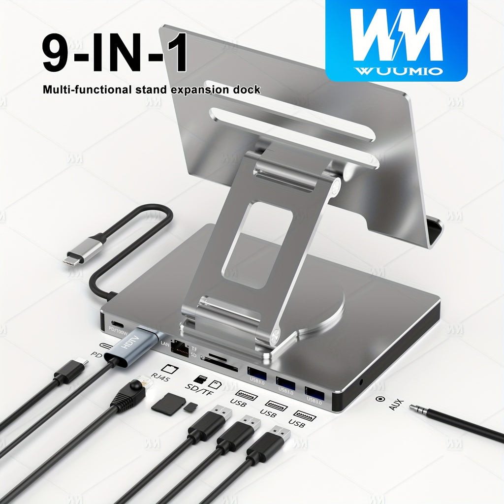 iPad & Phone Rotating Stand Docking Station | 4K 60Hz, Gigabit Ethernet, USB Hub | Multi-Screen Office for iPad Pro/Phone