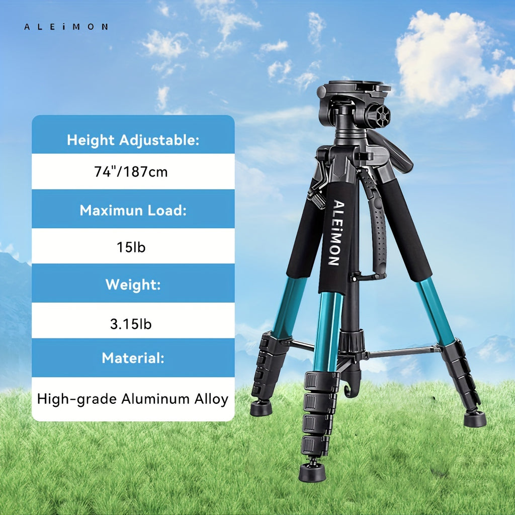 ALEiMEN Aluminum Alloy Tripod, 74-inch Professional Heavy-duty Camera Stand with Dual Quick Release Plate, Phone Clip, Carrying Bag for DSLR Cameras, Mobile Phones, Projectors, Scopes, Webcams -