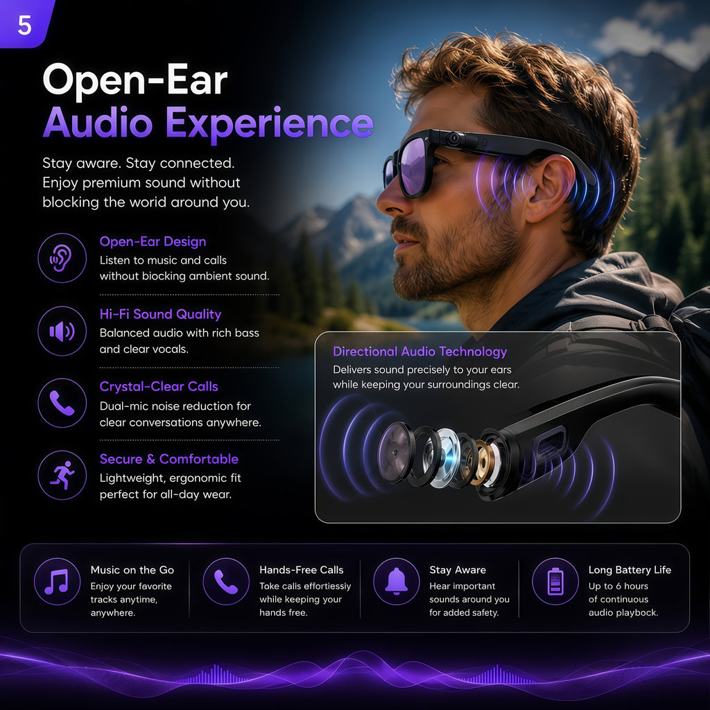 KLZO-AI Smart Glasses with 2MP HD Camera, Real-Time Voice Translation (100+ Languages), Bluetooth Calling & Music Player, Lightweight Wearable Recording Glasses Camera Glasses Ai Smart Glasses with Camera