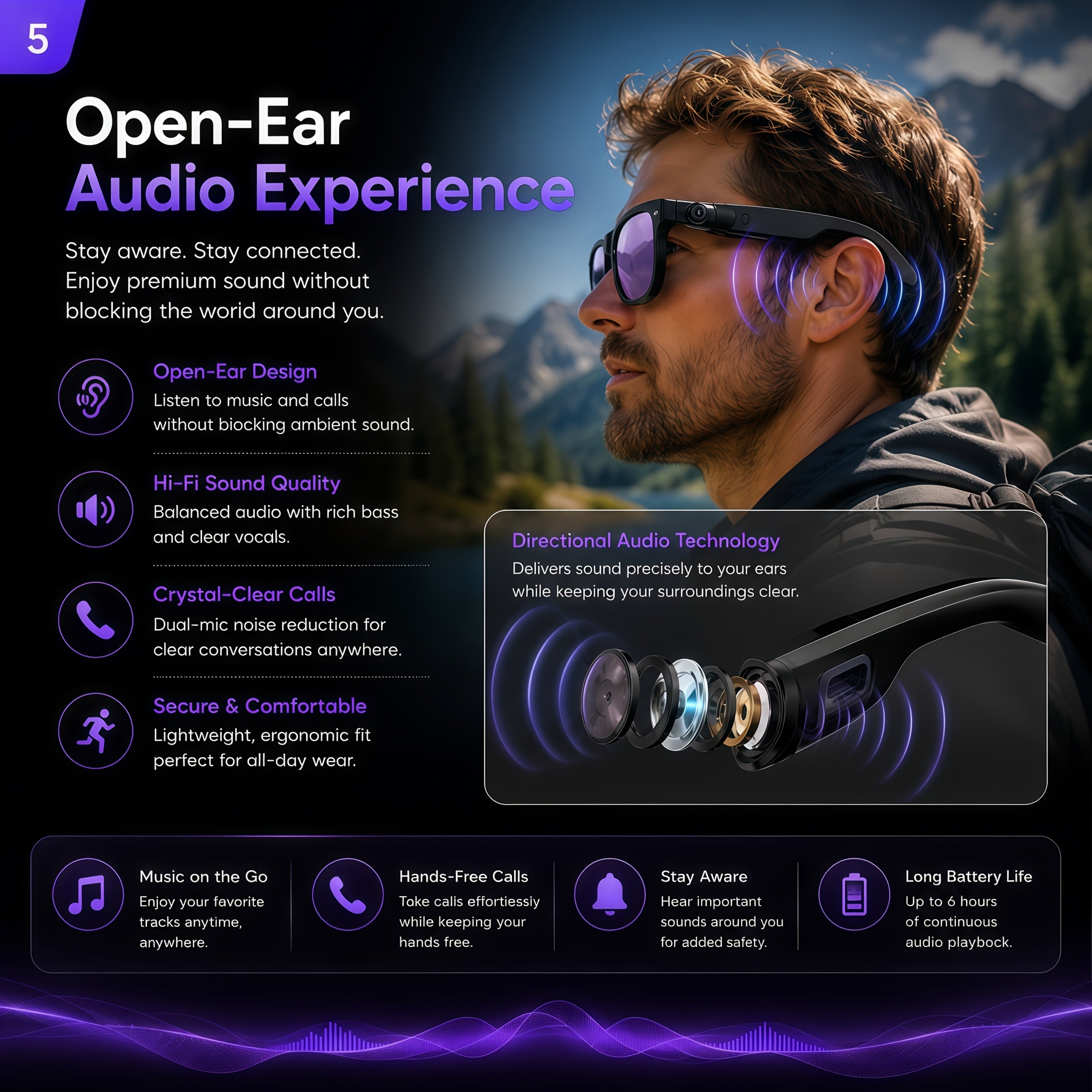 KLZO-AI Smart Glasses with 2MP HD Camera, Real-Time Voice Translation (100+ Languages), Bluetooth Calling & Music Player, Lightweight Wearable Recording Glasses Camera Glasses Ai Smart Glasses with Camera