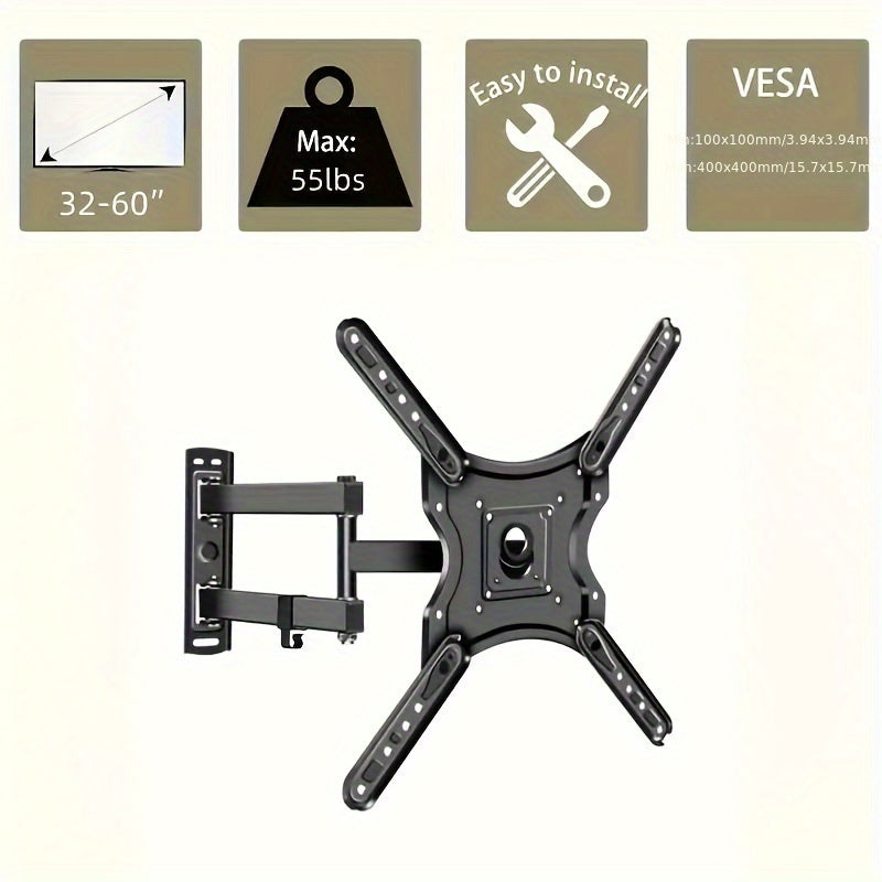 A Versatile TV Wall Mount Bracket That Allows for Swivel And Tilt Adjustments, Suitable for Screens Ranging from 26 to 60 Inches