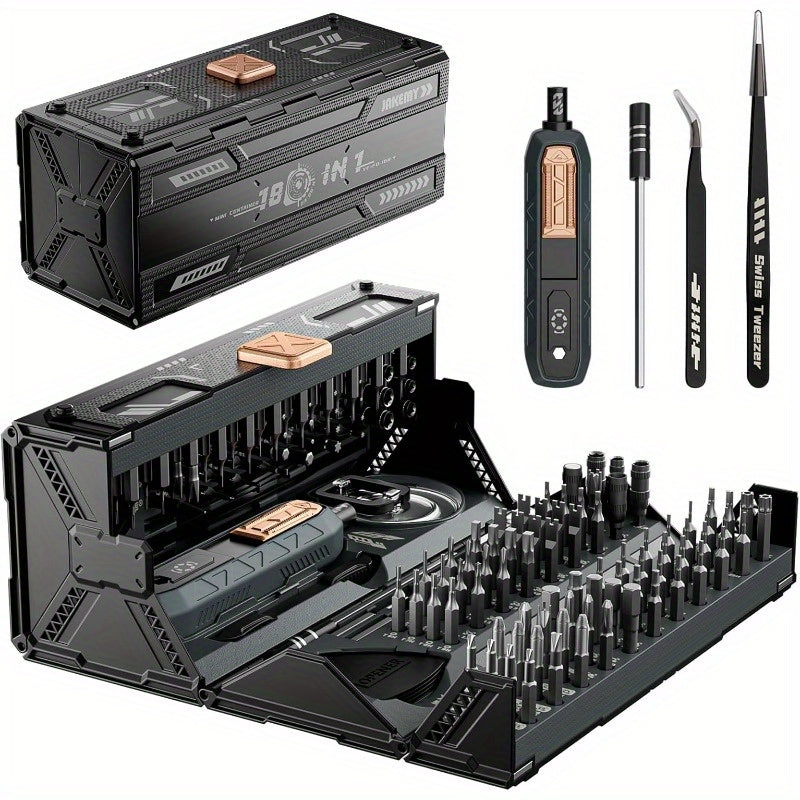 [Professional Repair Kit] 180-In-1 Manual Precision Screwdriver Set, Container Modeling Design, Angular, Stylish, Professional Magnetic Repair Kit, Suitable for Laptops, Mobile Phones, Cameras, Tablets, Household Appliances, Glasses, Game Consoles, Etc
