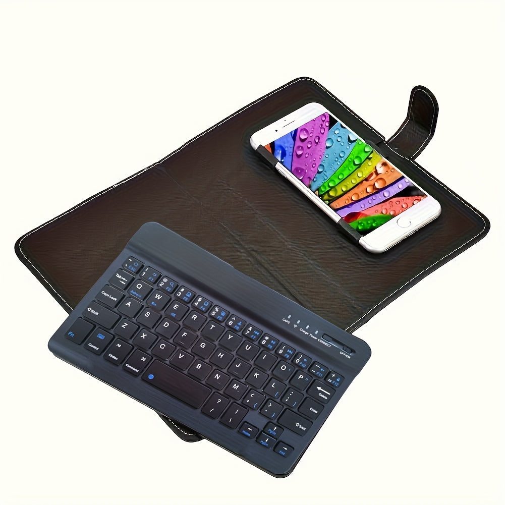 Portable Wireless Keyboard - Full-Size, Foldable, Black PU Leather, for Smartphones, Tablets, Laptops, Smartphone Typing, Laptop Accessory, Compact Style, Foldable Design, Smooth Typing, Highquality Keys, Business Professionals, Digital Nomads