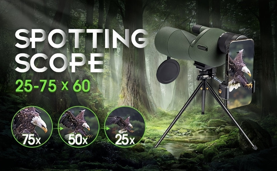 25-75x60 Spotting Scopes With Tripod Carrying Bag And Smartphone Adapter For Target Shooting Hunting Bird Watching Gifts For Dad