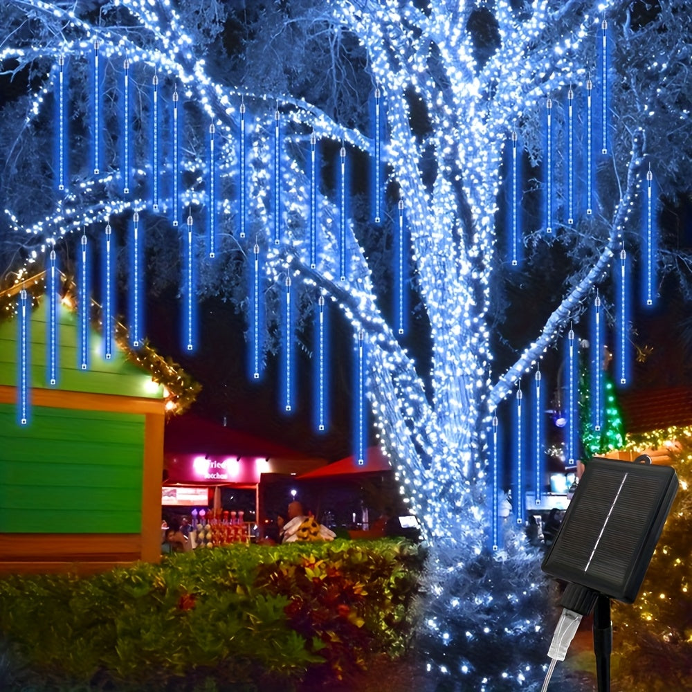 Solar Meteor Shower String Lights, Outdoor Solar Lights, Courtyard Garden Decorative Light Strings, Christmas And Halloween Decorative Lighting Fixtures, 192 LED Flower Themes, Independent Day Hanging Tree Decorations, Button Control With Light