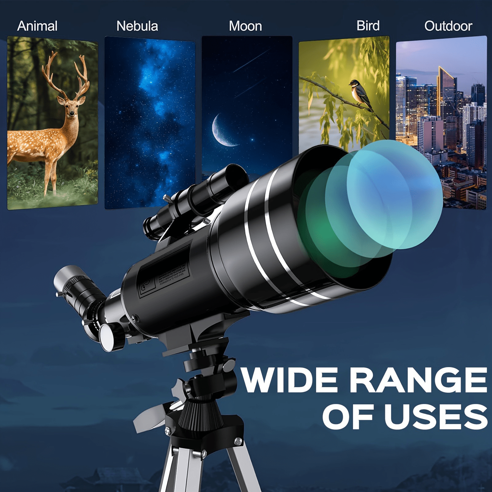 150X telescope, 70mm aperture telescope, suitable for adults, portable astronomical telescope, with tripod phone holder, eyepiece, Barlow lens, perfect for big viewing nature, education, and exploration. It is the best Christmas gift for family members an