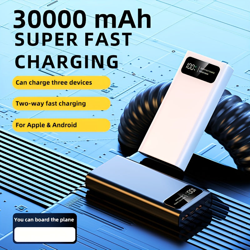 30000mAh Large-capacity Mobile Phone Power Bank, Bidirectional Fast Charging, Outdoor Emergency Power Backup Battery Pack, Portable Power Supply, Ultra-fast Charging, Supports Simultaneous Charging Of Multiple Devices, Holiday Gift, Christmas Gift
