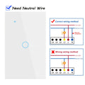 Premium Scratch-Resistant Glass Smart Wall Switch, WiFi + Bluetooth Touch Screen Light Switch (1-4 Gang), Voice Control, 600W/Gang (Neutral Required)
