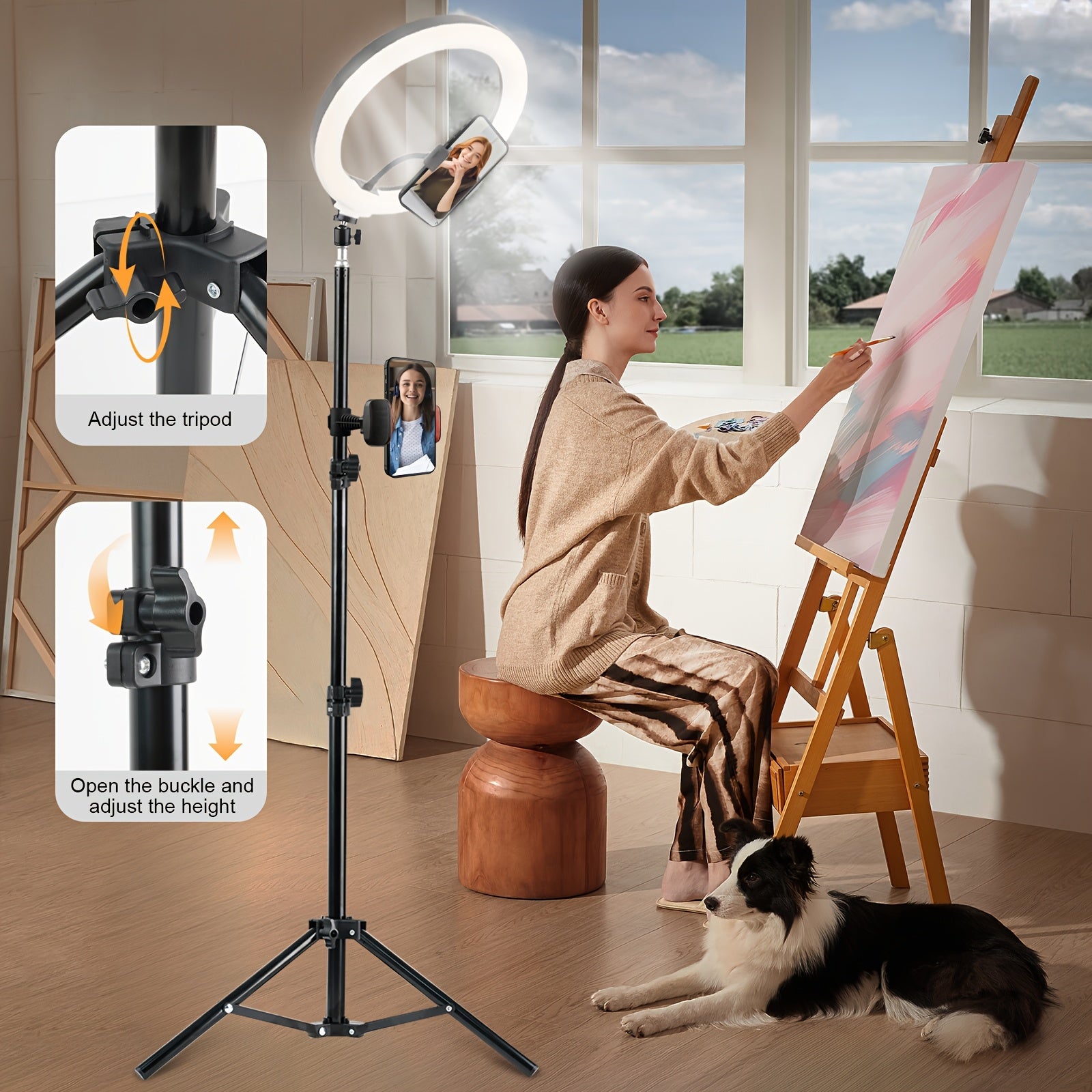 UEGOGO LED Photo Ring Light with 43-Inch Adjustable Stand Phone Holder, USB Powered Studio Lighting for Photography, Video Recording, And Streaming - Portable Circle Fill Light for Outdoor Use