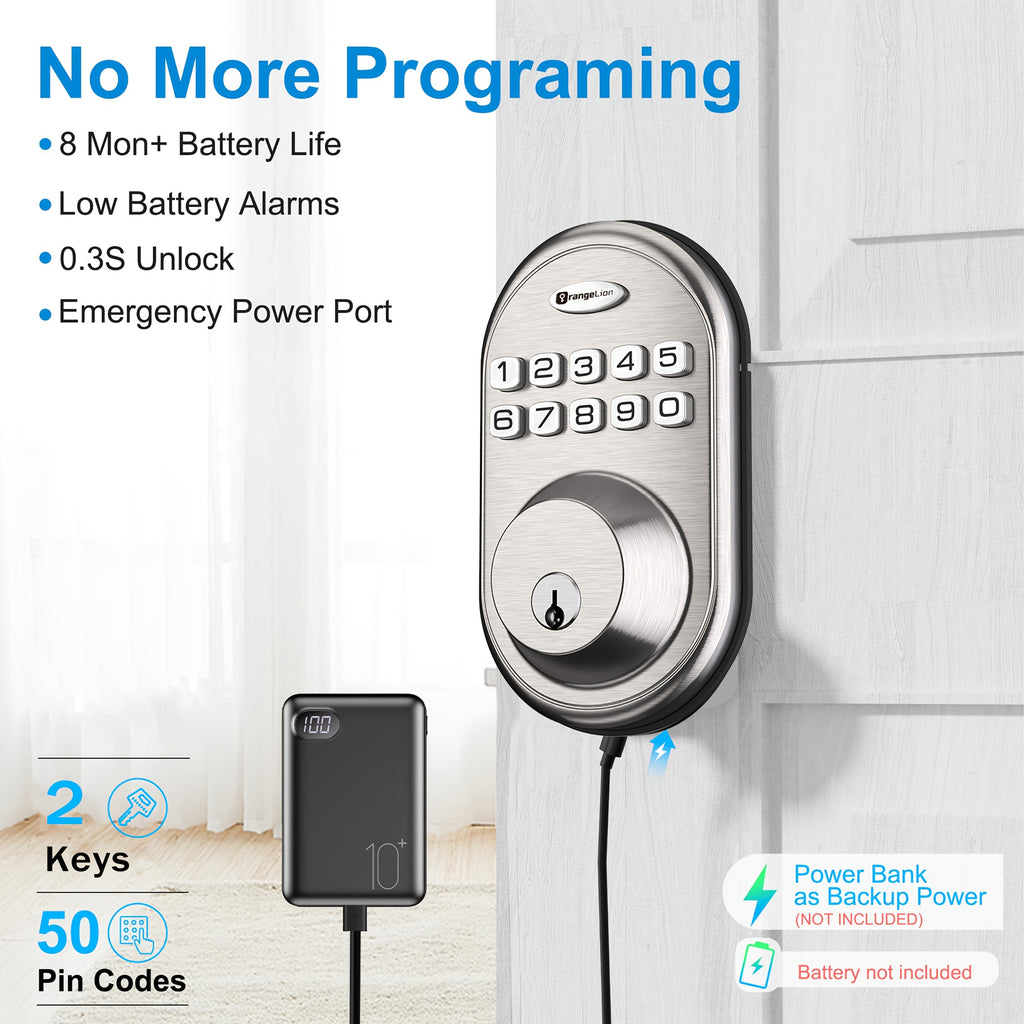 Keypad Door Lock, Keypad Deadbolt, Keyless Entry Door Lock, Electronic Keypad Smart Lock, 100-Code Capacity, Backup Key, Auto-Lock Feature, Anti-Peeping Code, Fits Most Standard Doors, Villas, Courtyards, Apartments (Batteries Not Included