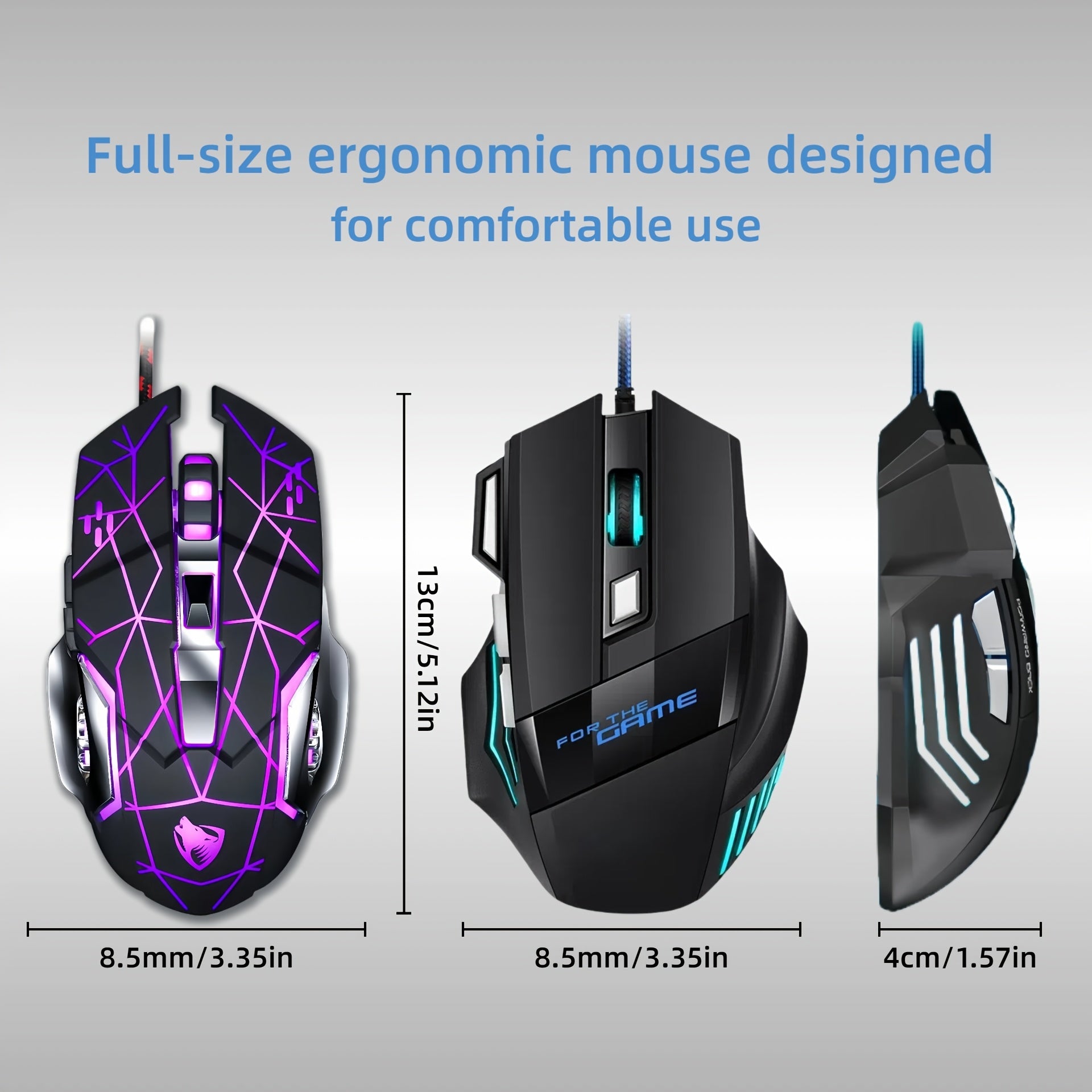 RGB Gaming Wired Mouse Pro-Grade- Ergonomic Design For Casual & Competitive Gamers, Turbo Click & Programmable Buttons, Multi-Mode Sensitivity Control, Dynamic RGB Lighting | Lightweight With Forward/Back Shortcuts - USB Plug & Play | Multiple Model